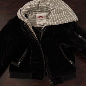 Appaman Black Pea Coat with Striped Hood